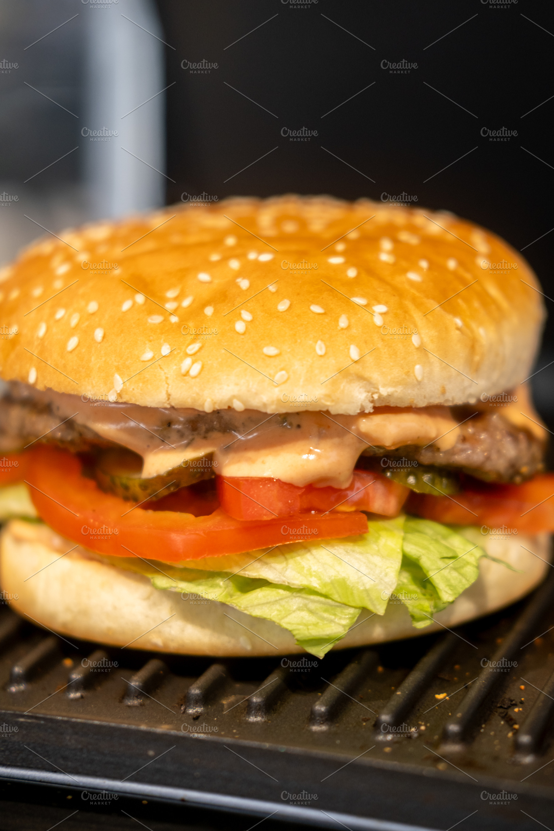 Fast food hamburger sandwich hot meal patty grill, a Food & Drink Photo by Photo Drive Studio