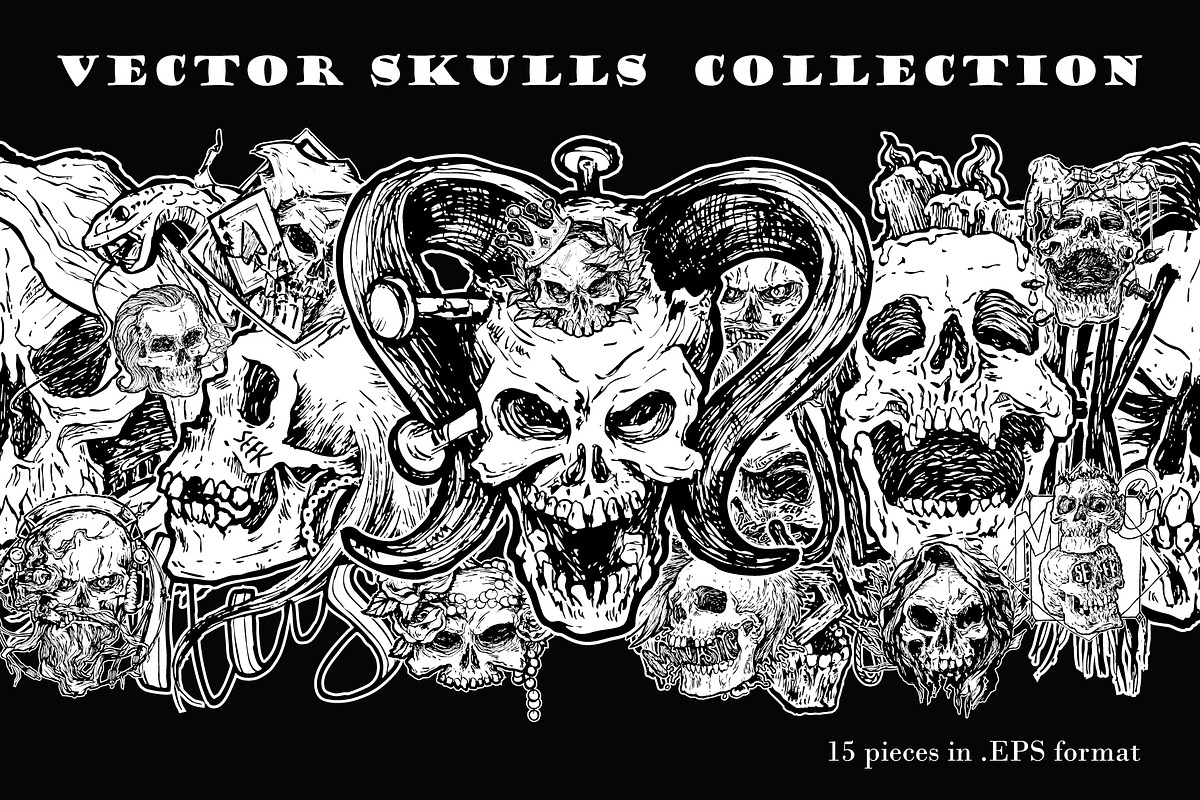 Dark Gothic Skull Illustrations, an Illustration by RalucaGheorghe (Photo 1 of 5)