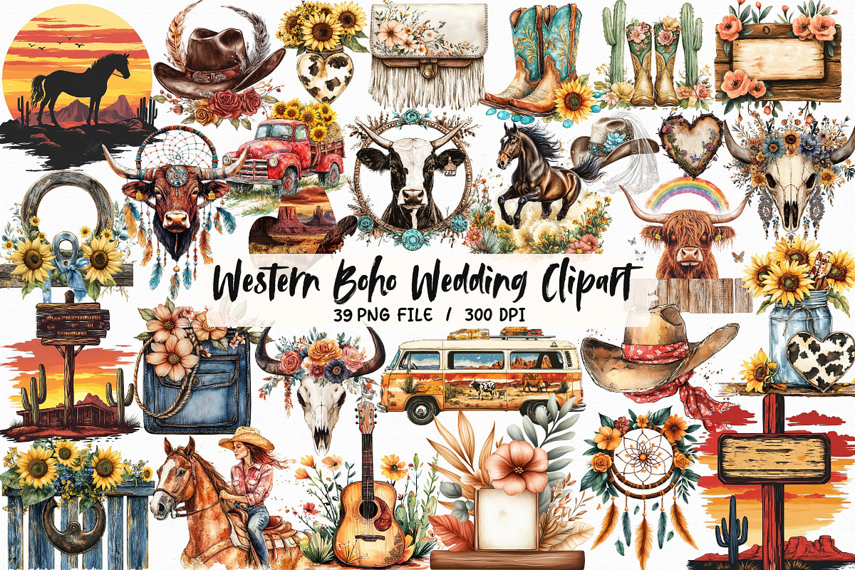 Western Boho Wedding Clipart, an Illustration by Libby Wishes (Photo 1 of 8)