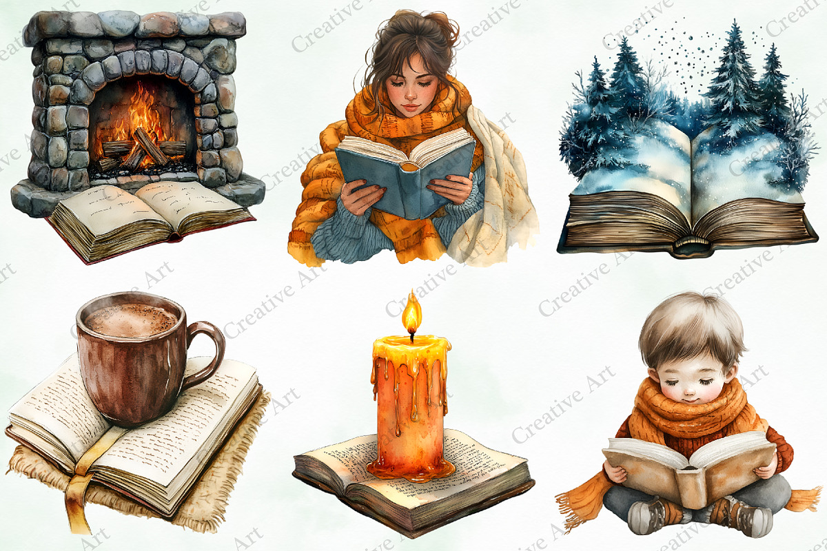 Winter Reading Clip Art, an Illustration by Creative Art (Photo 2 of 8)