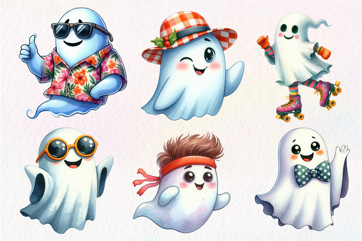 Funny Retro Halloween Ghost Clipart, an Illustration by Dream Creation (Photo 6 of 7)