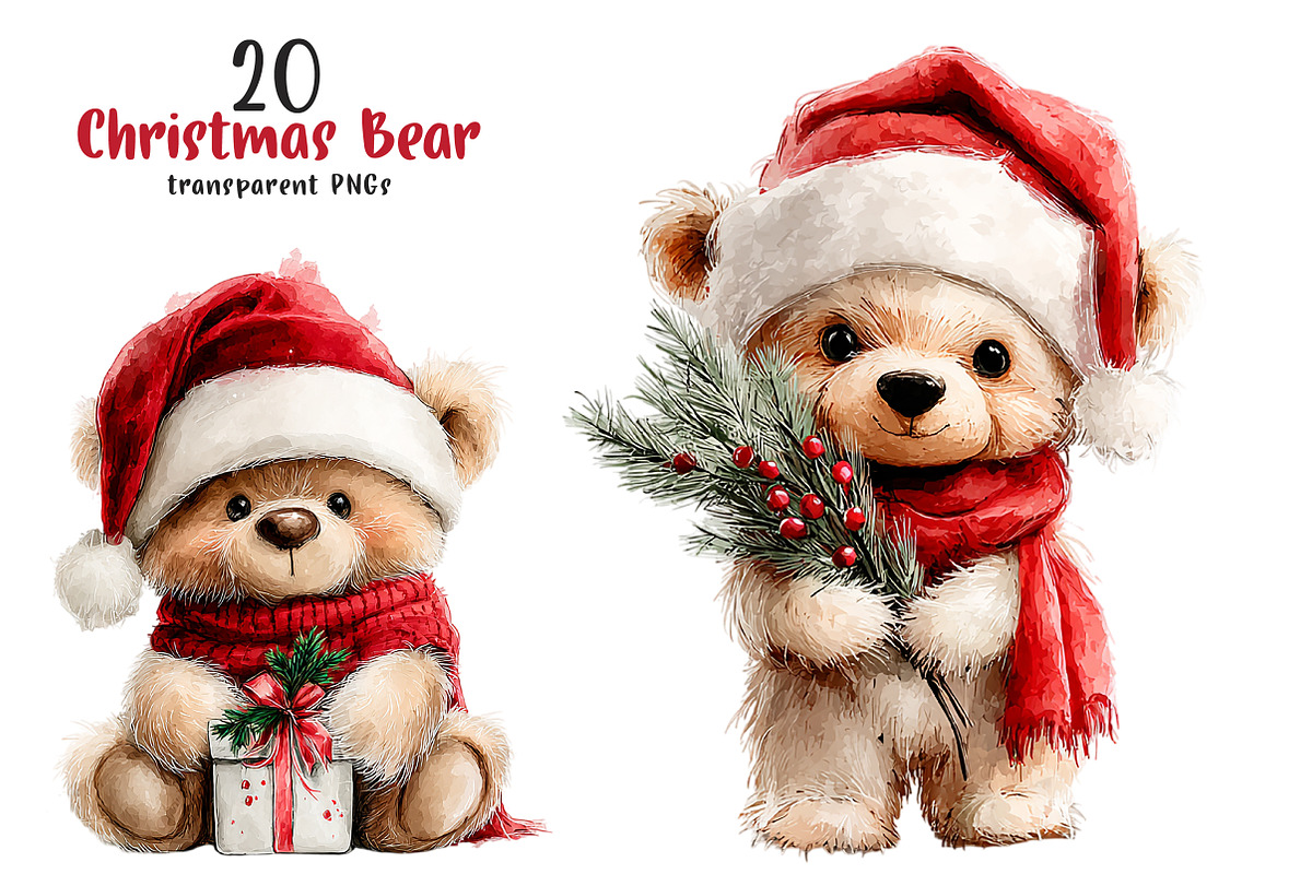 Teddy Bear Christmas Clipart, a Transportation Illustration by SinaCreation (Photo 1 of 7)