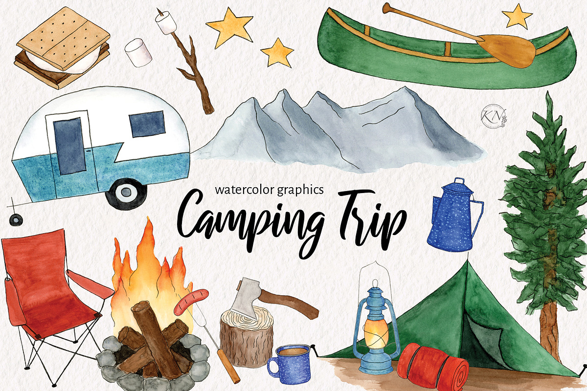 Watercolor Camping Graphics, an Illustration by Kileen Nicole Art (Photo 1 of 5)