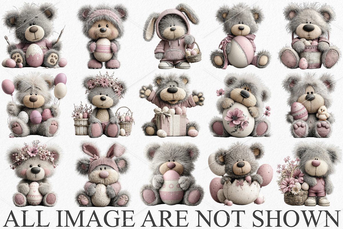Whimsical Easter Teddy Bear Clipart, a Seasonal Illustration by Canvas Craft (Photo 3 of 7)