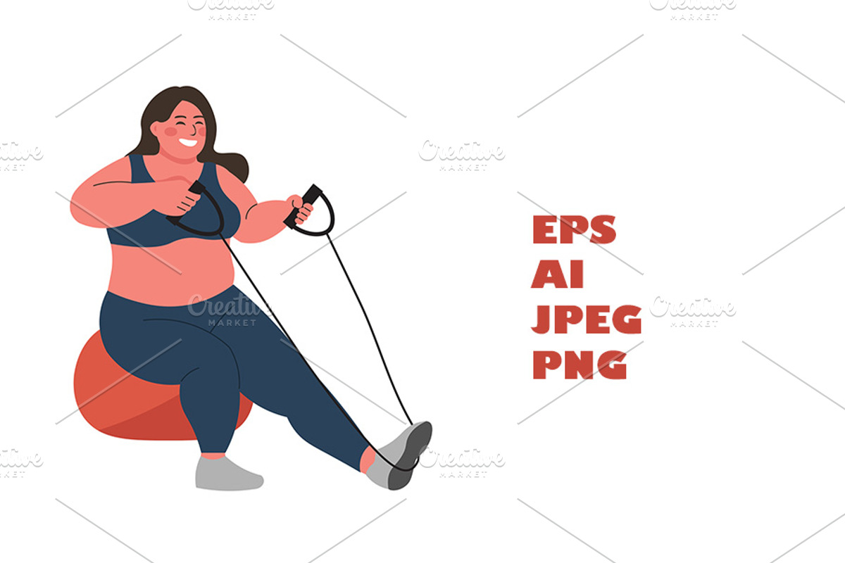 Fat woman workout vector, a Healthcare Illustration by Art Zooted (Photo 2 of 5)