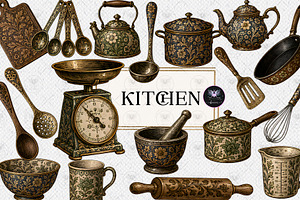 Vintage Floral Kitchen Clipart, a Decorative Illustration by BigCakeBee