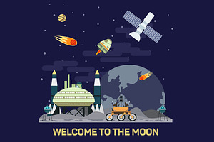 Flat Illustration Of Moon Colony