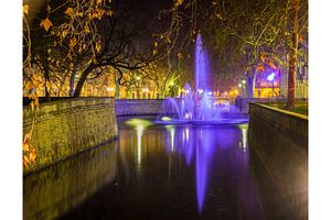 Jardins de la fontaine in nimes at night france languedocrou stock photo, an Architecture Photo by Leonid Andronov