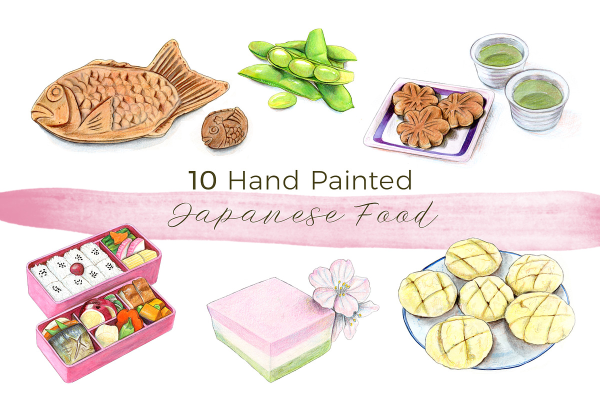10 Traditional Japanese Dishes Set, a Food Illustration by Miriam Figueras (Photo 1 of 4)