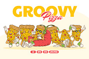 Groovy Pizza Retro Illustration, a Food Illustration by Decoconio Design (Thumbnail 1 of 7)