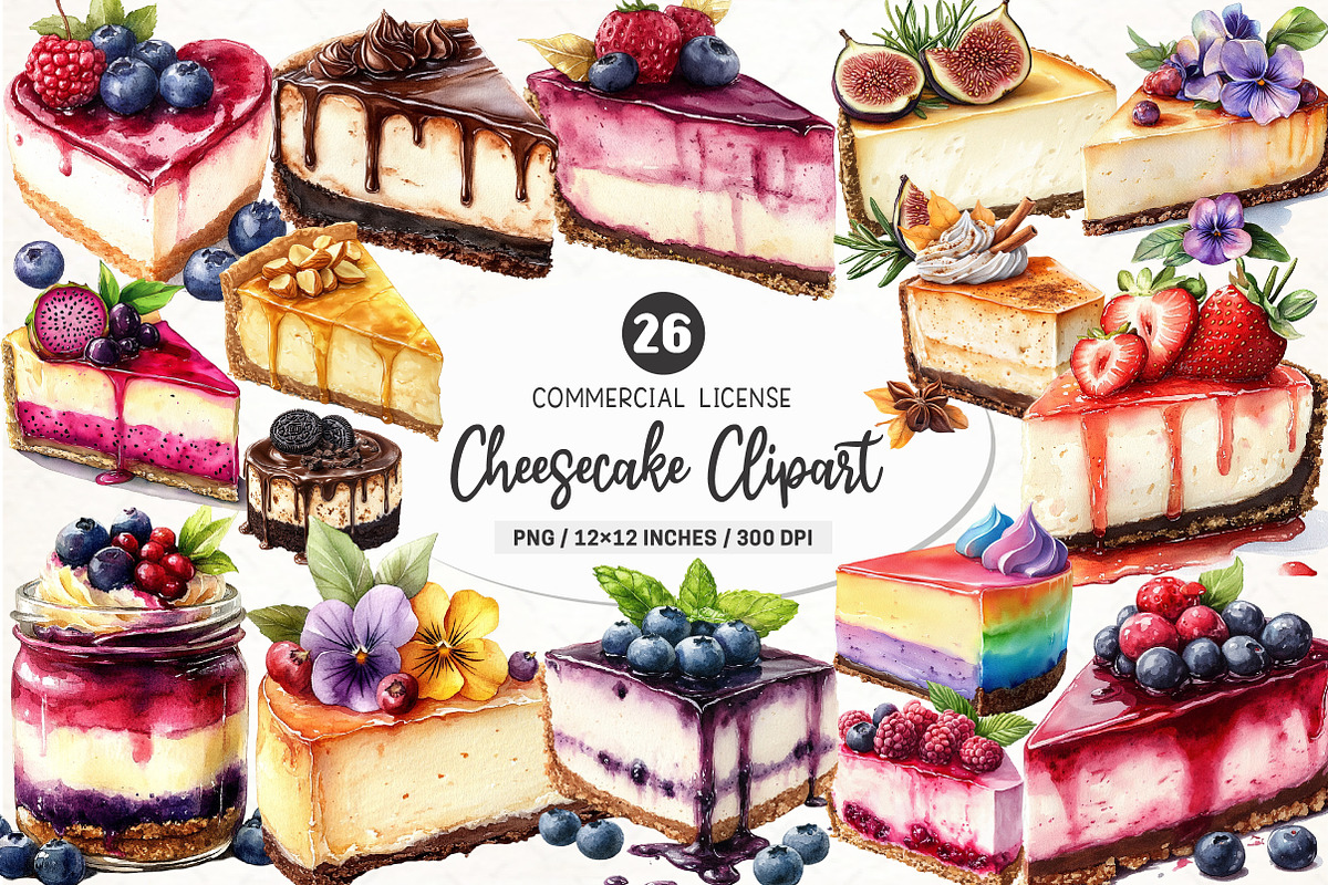 Cheesecake Watercolor Clipart, an Illustration by SinaCreation (Photo 1 of 5)