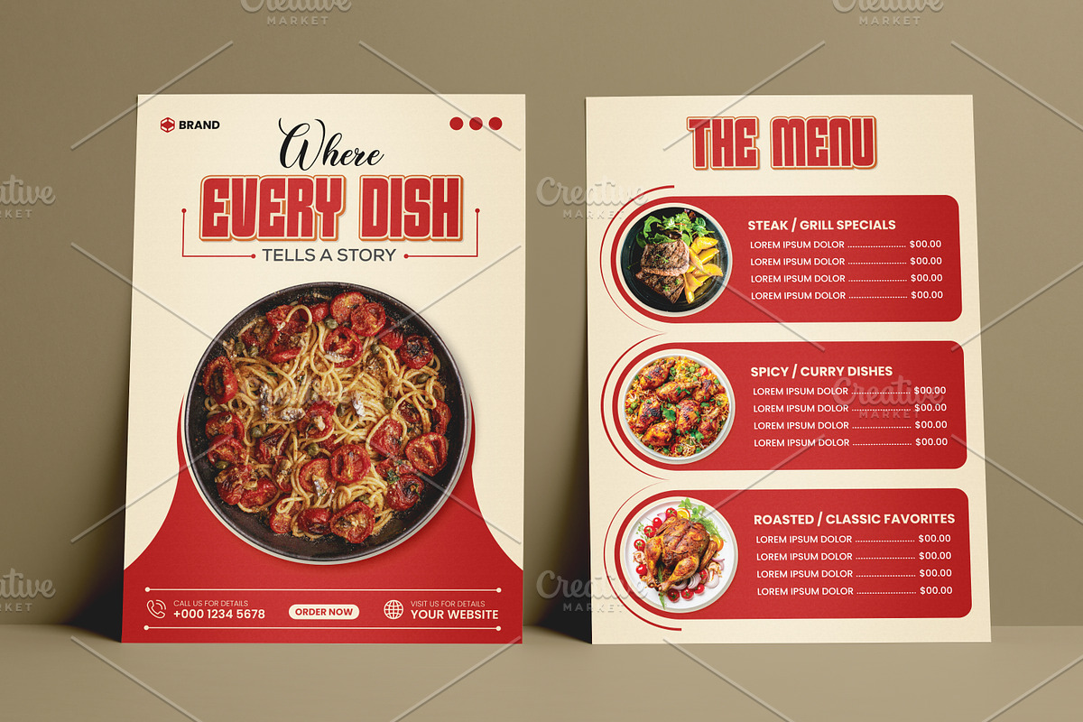 2-Sided Food Menu Flyer Template preview 3