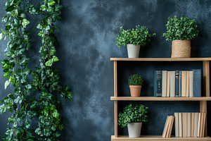 A contemporary bookshelf with plants, a Photo by Pavel_design
