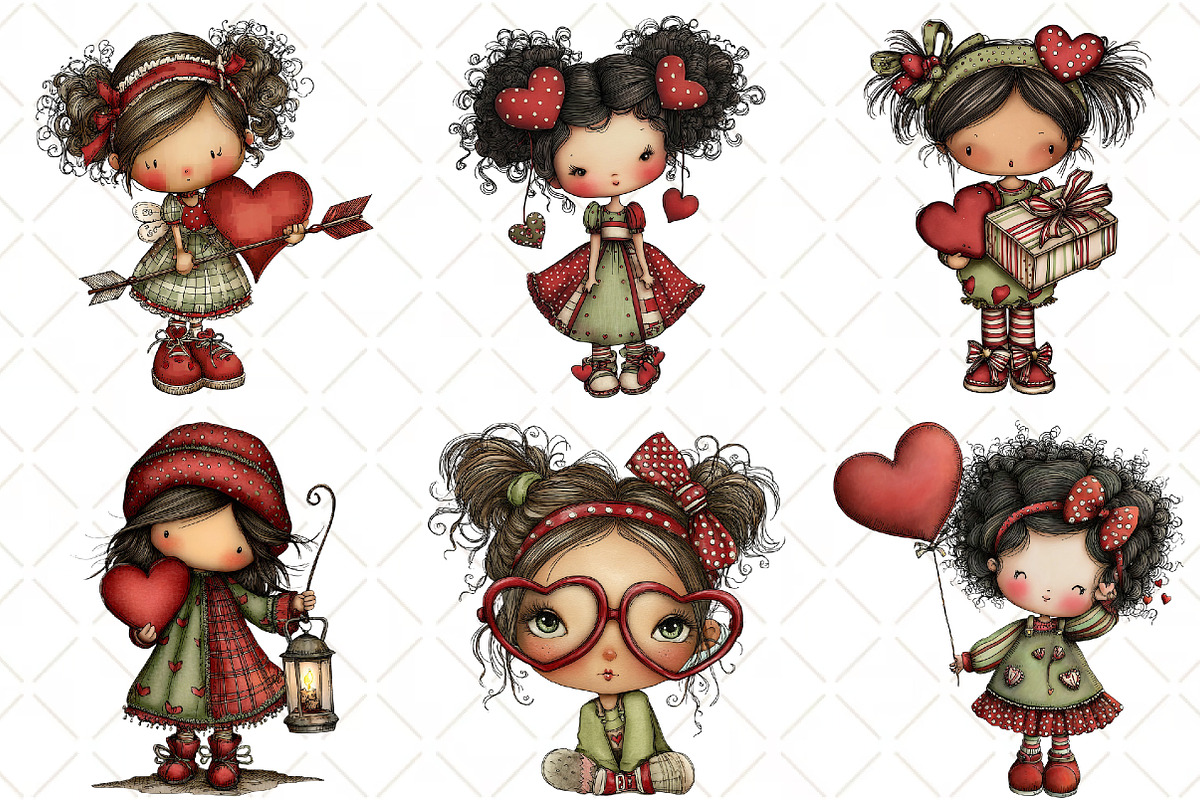 Whimsical Valentine Girl Clipart, an Illustration by Black Bird Studio (Photo 6 of 6)