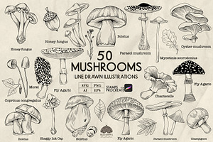 Mushrooms Line Art + Procreate, an Illustration by Skliarova
