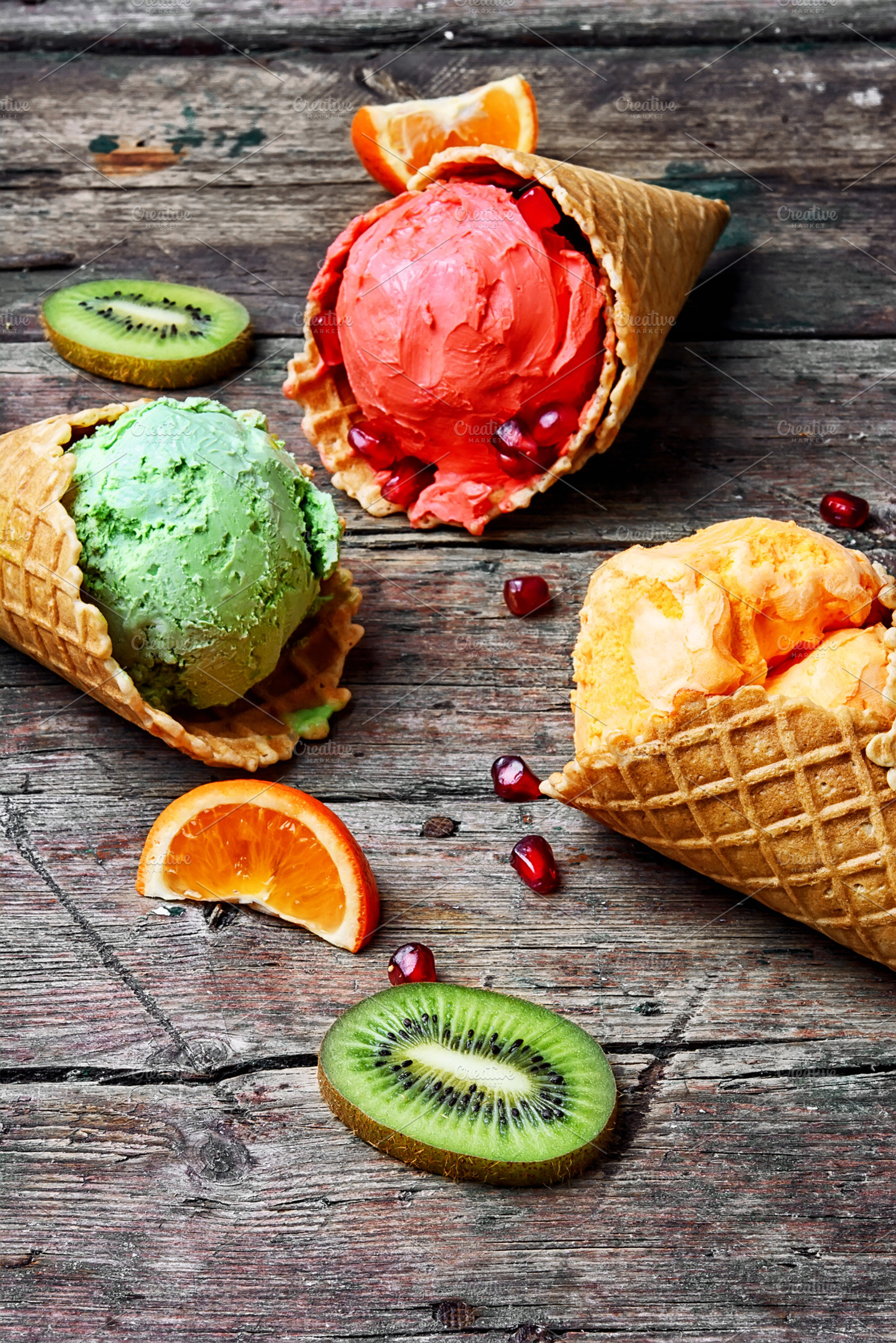 Summer ice cream in waffle cone containing vanilla, cone, and ice, a Food & Drink Photo by MLunov MLunov