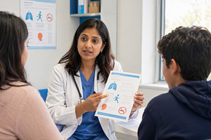 Doctor discussing health regulations, a Photo by Dvoevnore photos