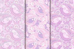 3 seamless paisley ethnic patterns