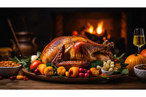 Thanksgiving dinner with baked, a Food & Drink Photo by Yulia Furman