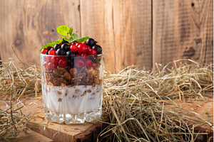 Rustic granola breakfast with milk, a Food & Drink Photo by Stockphoto by vzwer