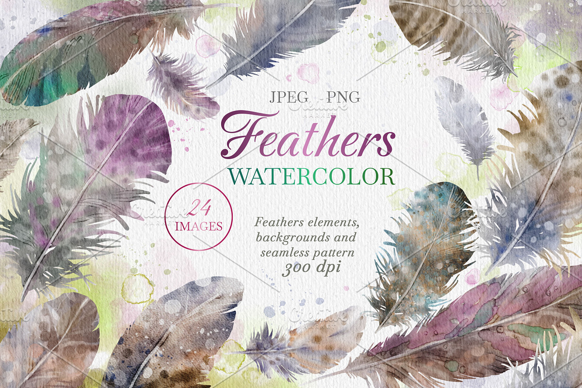 Watercolour Feathers Collection., a Decorative Illustration by VetaDesign (Photo 1 of 8)