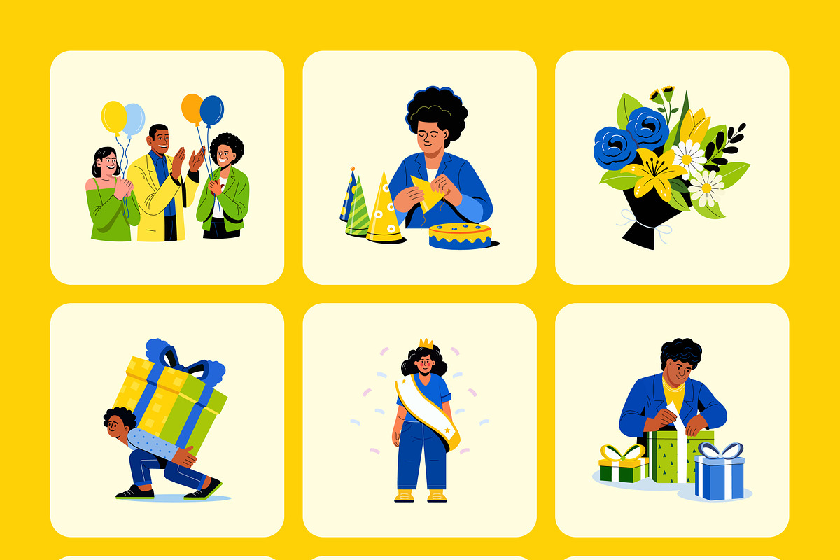 Happy Birthday Illustration Set, a Decorative Illustration by Prosymbols (Photo 9 of 10)