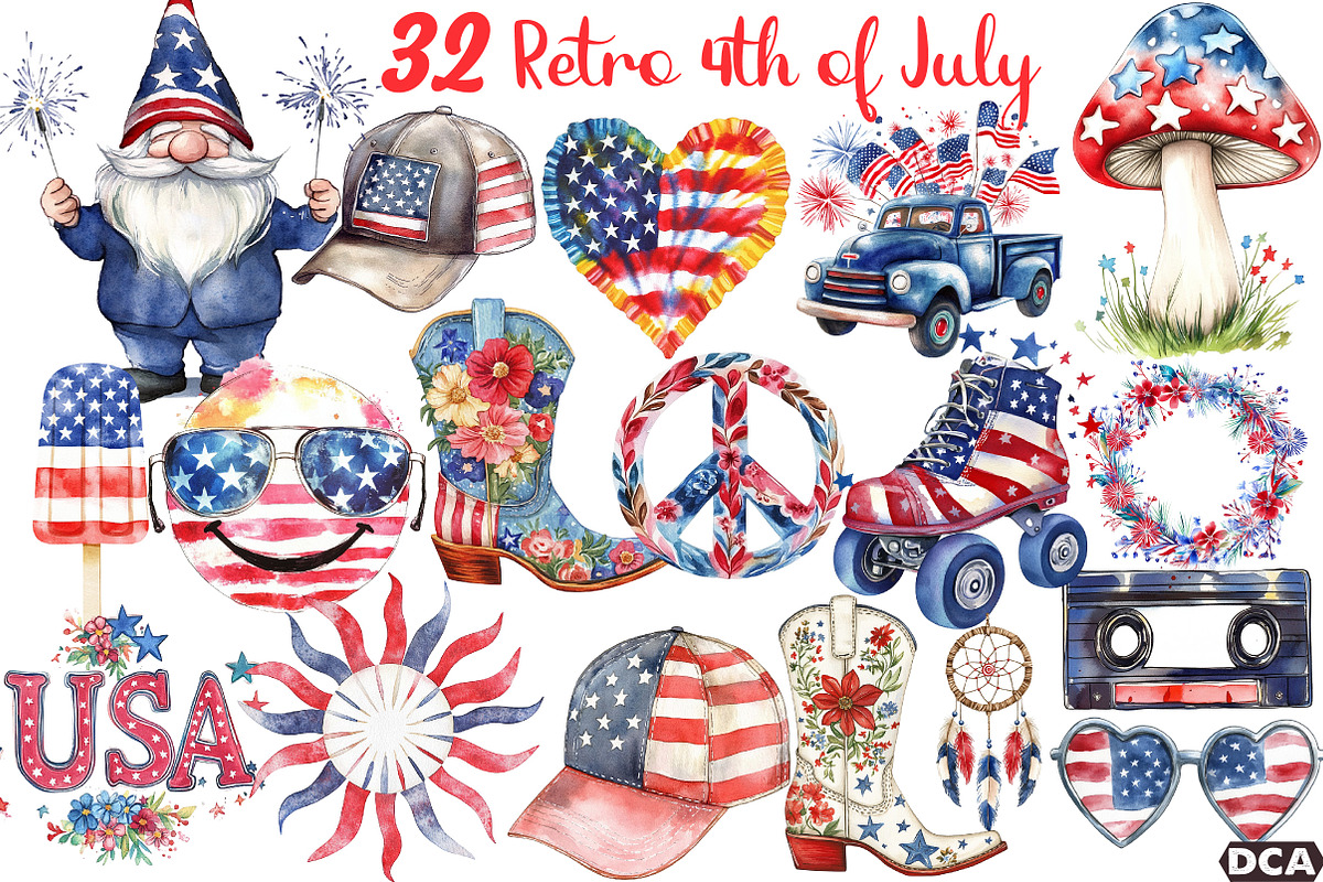 Retro 4th of July Sublimation Bundle, an Illustration by DreamCafeArt (Photo 1 of 3)