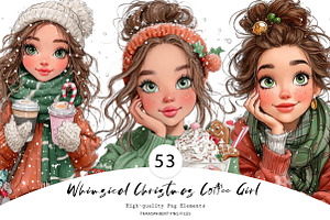 Whimsical Christmas Coffee Girl, a Seasonal Illustration by CreationArt