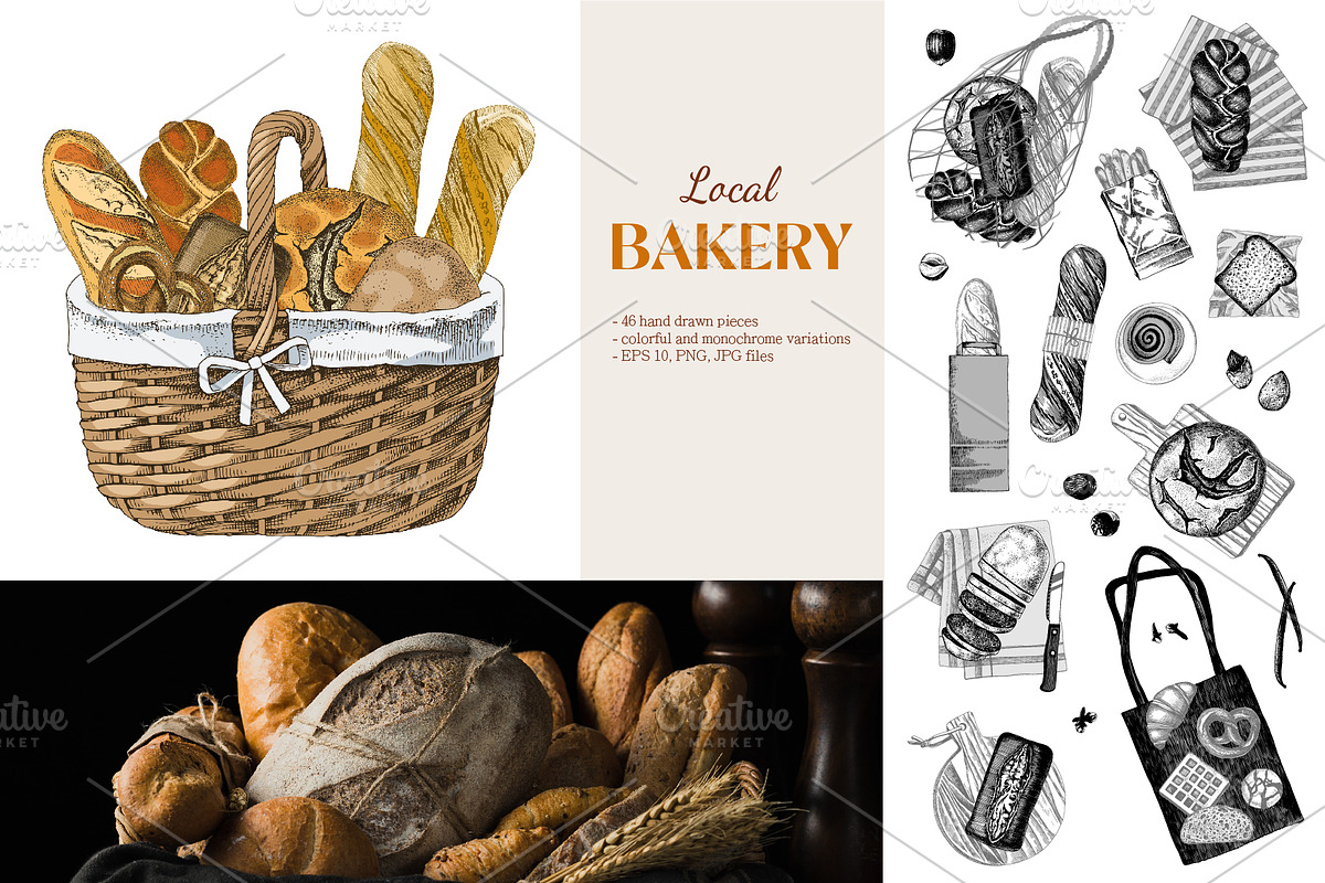 Local bakery. Types of bread., a Food Illustration by handsketched (Photo 7 of 15)