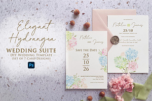 Elegant Hydrangea Wedding Suite, an Invitation Template by BlueRobinDesignShop