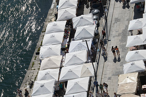 Aerial view of market stalls on the porto waterfront, a Holiday Photo by DanFLCreativo