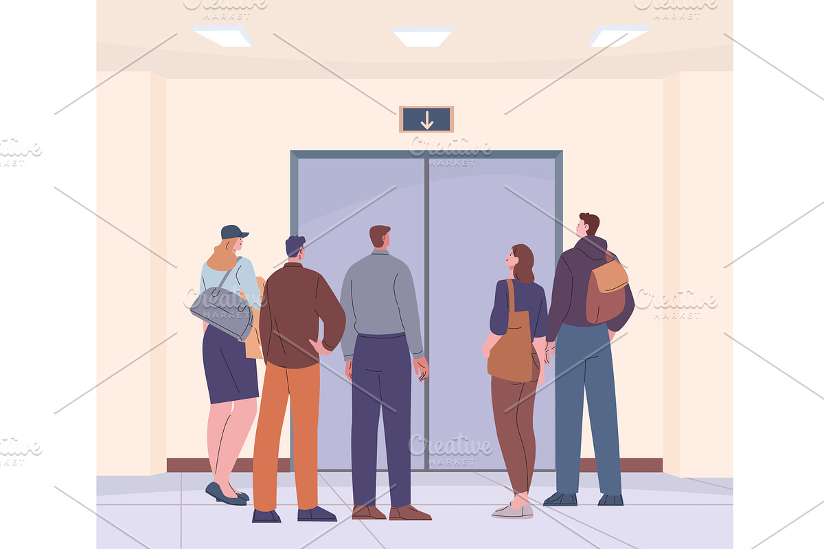 People waiting elevator. Crowd stand, a Person Illustration by Valerie Bodnar