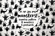 Monsters, illustratons and pattern, a Texture Illustration by pineart (Thumbnail 1 of 6)