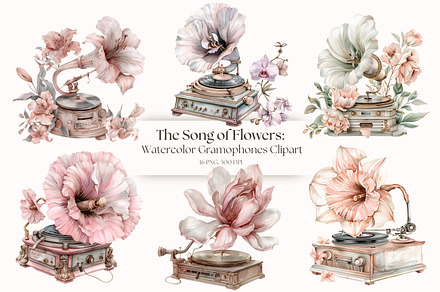 Floral Gramophone Watercolor Clipart