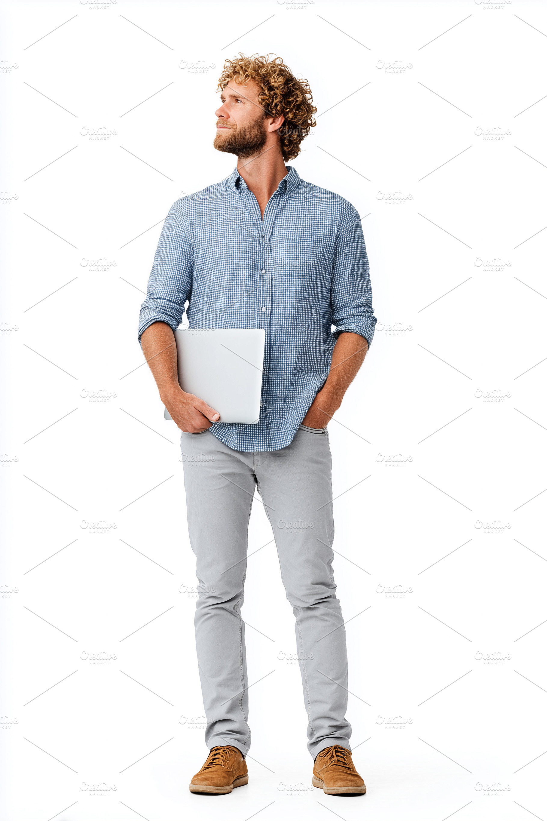 Young man with curly hair holding a, a Person Photo by MistyDay