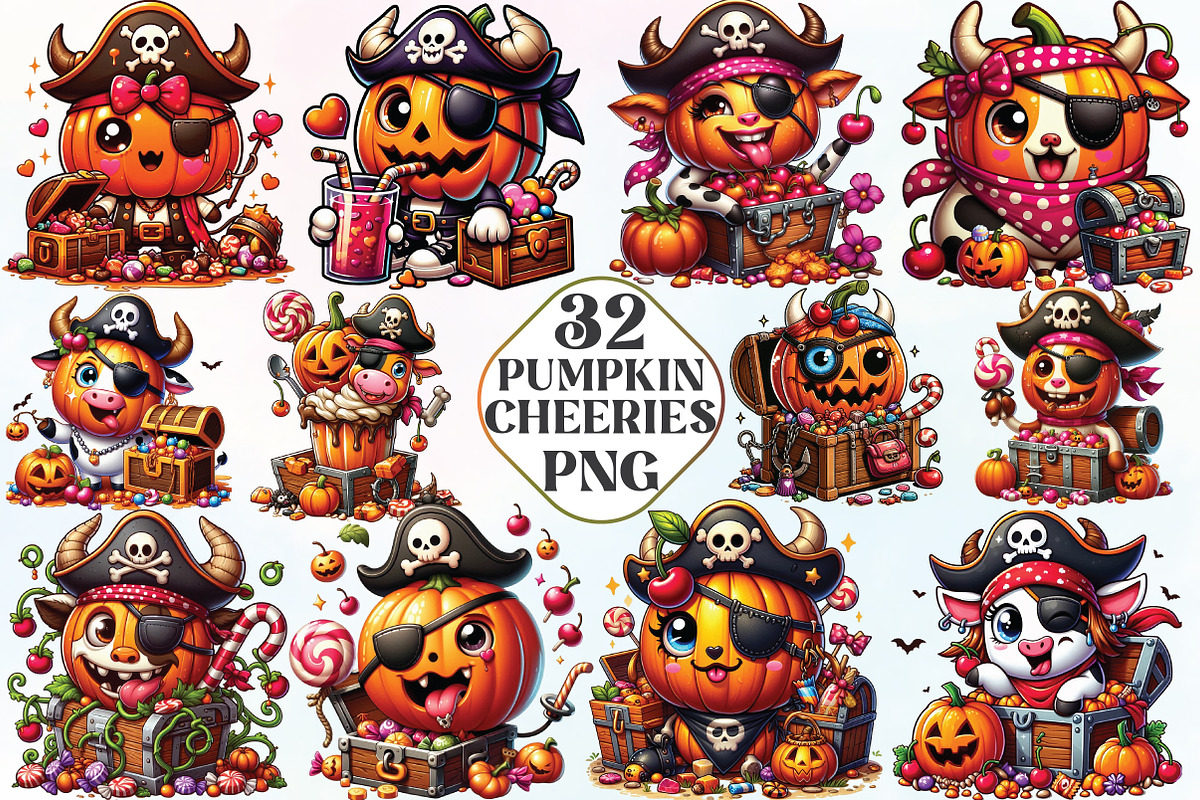 Pumpkin Cherries Coquette Clipart, an Illustration by CraftArtStudio (Photo 1 of 6)