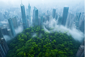 Skyscrapers towering above lush, an Architecture Photo by Lermont51