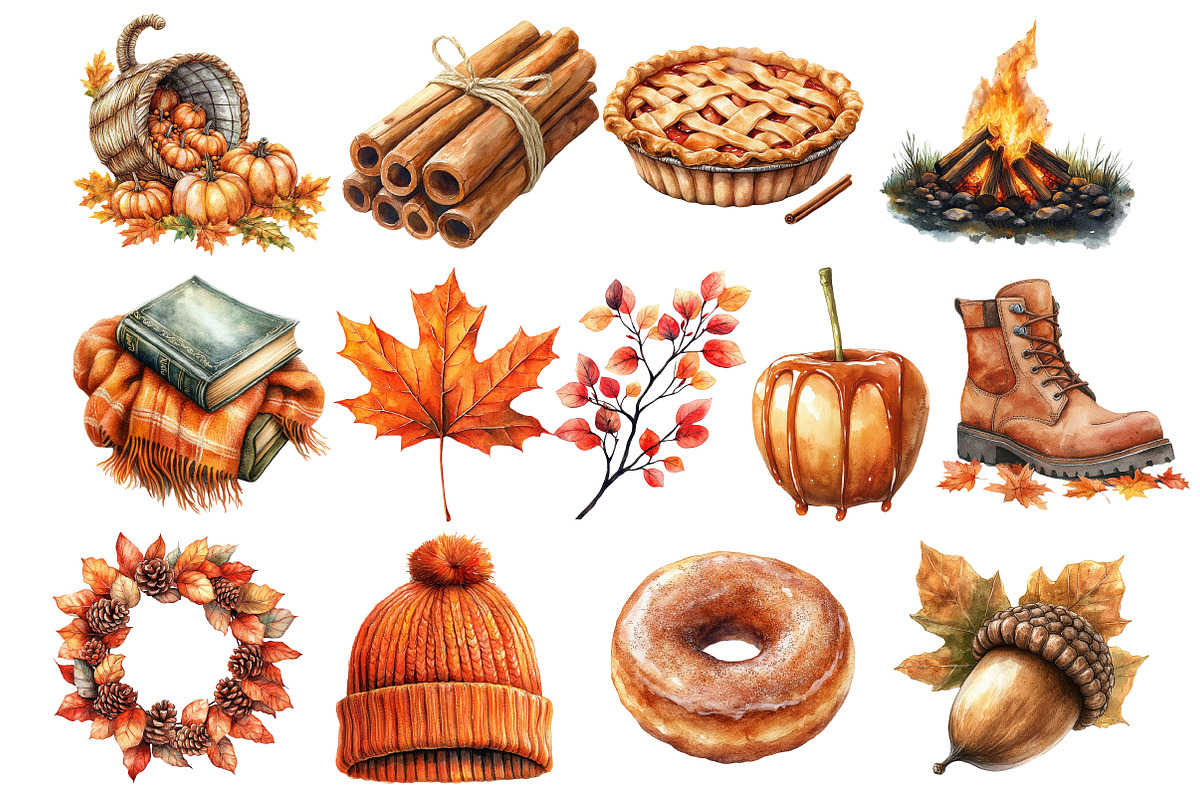 Watercolor Cozy Autumn Clipart, an Illustration by Pixels.Craft (Photo 5 of 5)