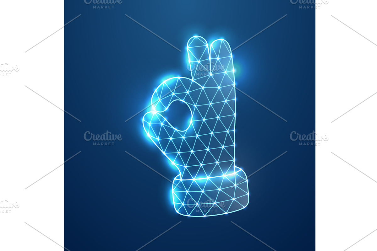OK hand gesture in digital glowing, a Technology Illustration by GraphiShop