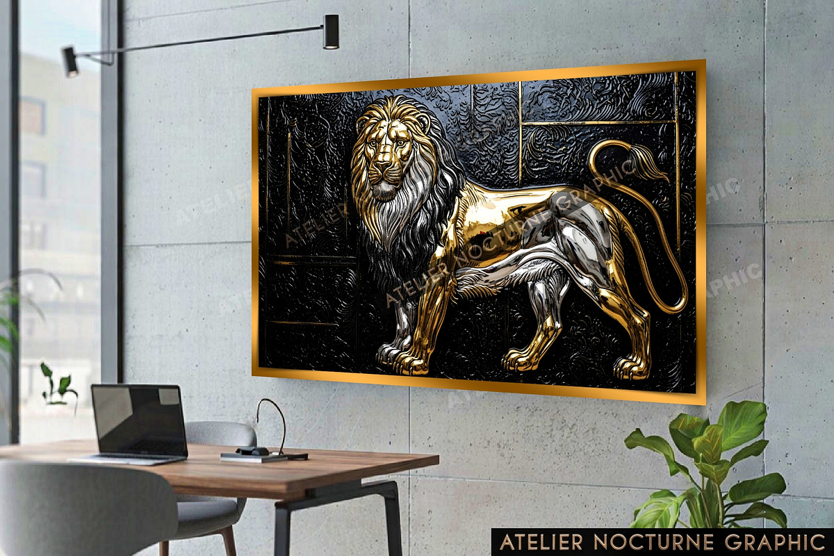 Majestic Gold & Silver Lion Wall Art, a Texture Graphic by Atelier Nocturne Graphic (Photo 2 of 4)