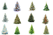 Watercolor Green Christmas Trees, an Illustration by Designworld (Thumbnail 2 of 4)