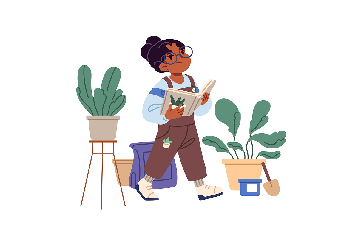 Cute kids reading paper books set, a Person Illustration by PaperTrident (Photo 5 of 9)