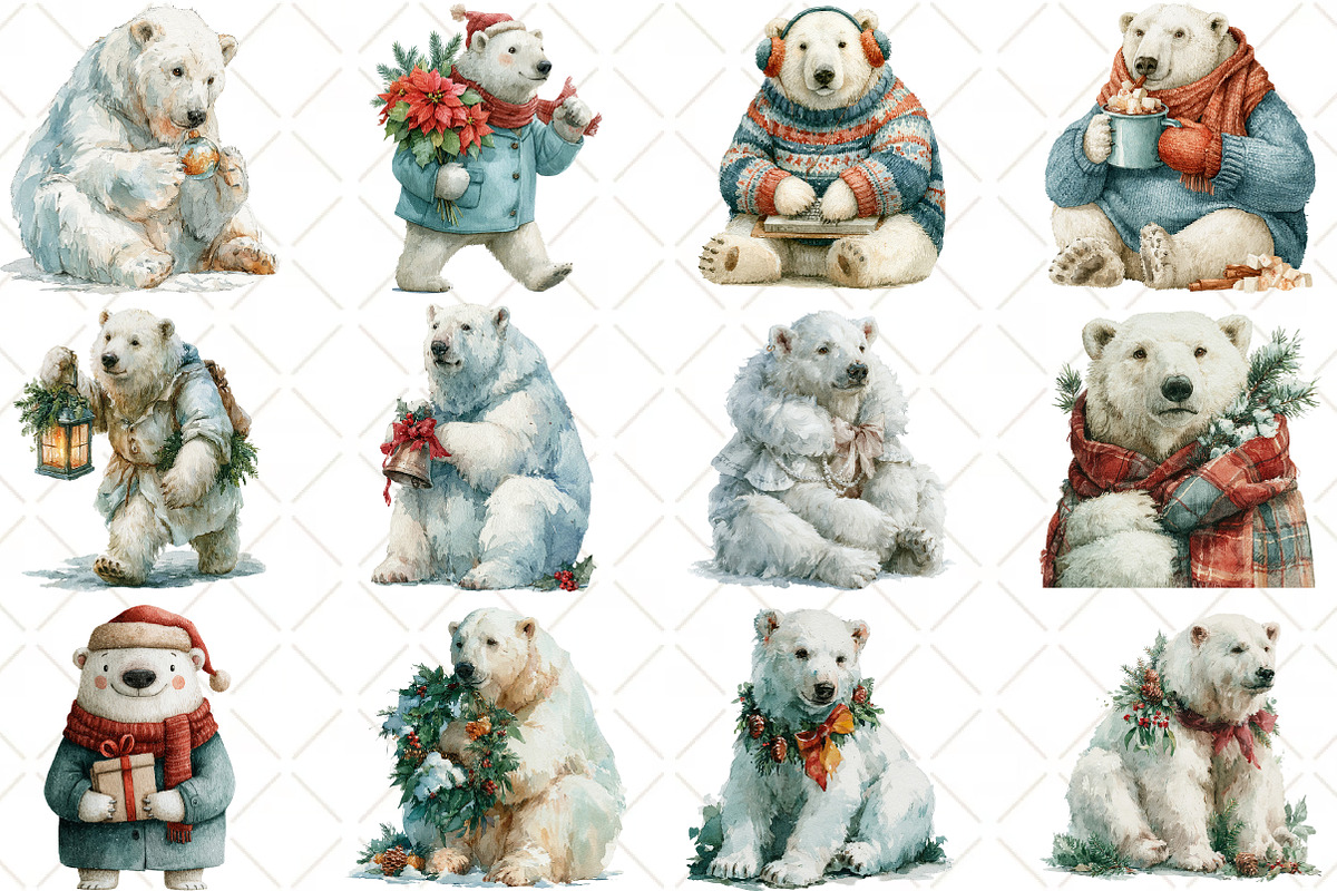 Watercolor Christmas Polar Bear, a Seasonal Illustration by Black Bird Studio (Photo 3 of 7)