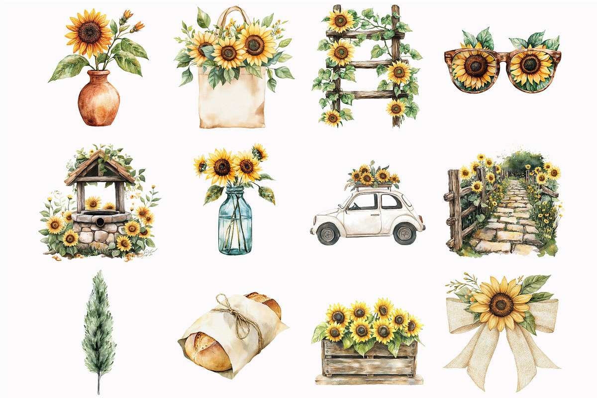 Watercolor Tuscan Sunflower Clipart, a Seasonal Illustration by Design Market (Photo 4 of 5)