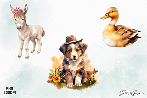 Farm Animal Watercolor Clipart Png