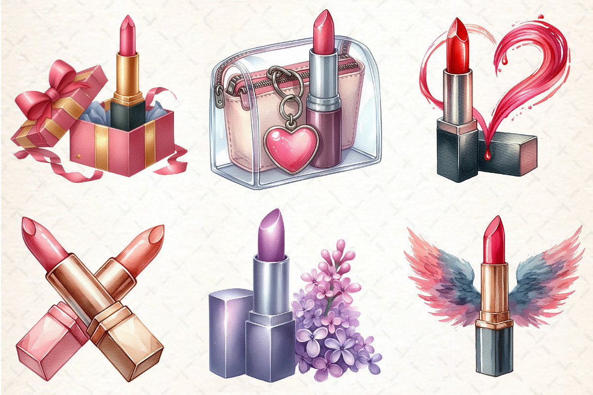 Watercolor Lipstick Clipart, an Illustration by DreamCafeArt (Photo 3 of 7)