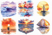 Watercolor Sea Sunset Clipart, an Illustration by Craft Nest (Thumbnail 3 of 6)