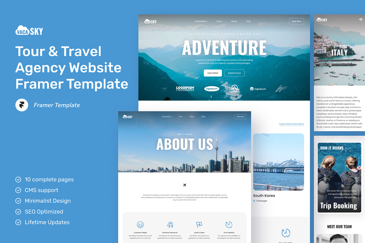 Vacasky Tour & Travel Agency Framer, a Websites & App Template by peterdraw (Photo 1 of 5)