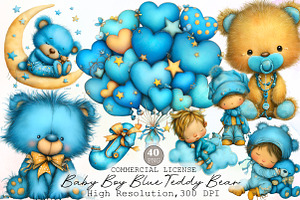Baby Boy Clipart, Blue Teddy Bear Cl, an Illustration by Sublimation Artist