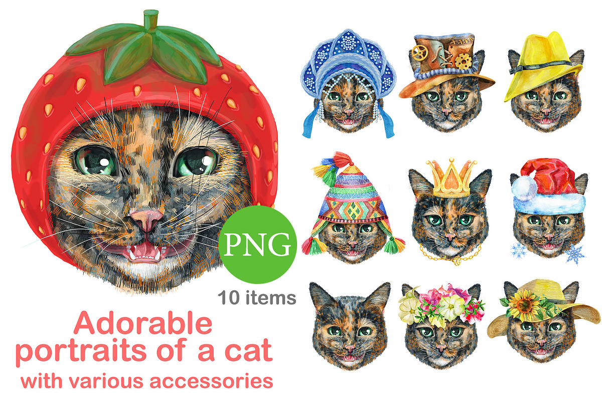 Portraits of tortoiseshell cat, an Animal Illustration by Watercolor fantasy (Photo 1 of 6)